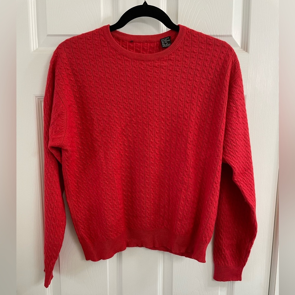 Charter Club cashmere and silk, cable knit red crewneck sweater, size L